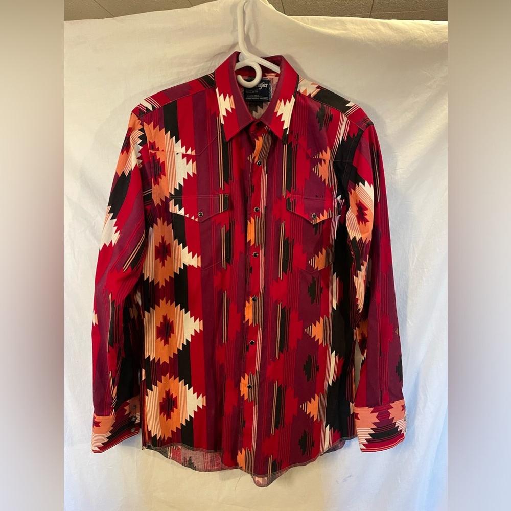 Men's Vintage Wrangler- Southwest Print button-up shirt- Size Medium